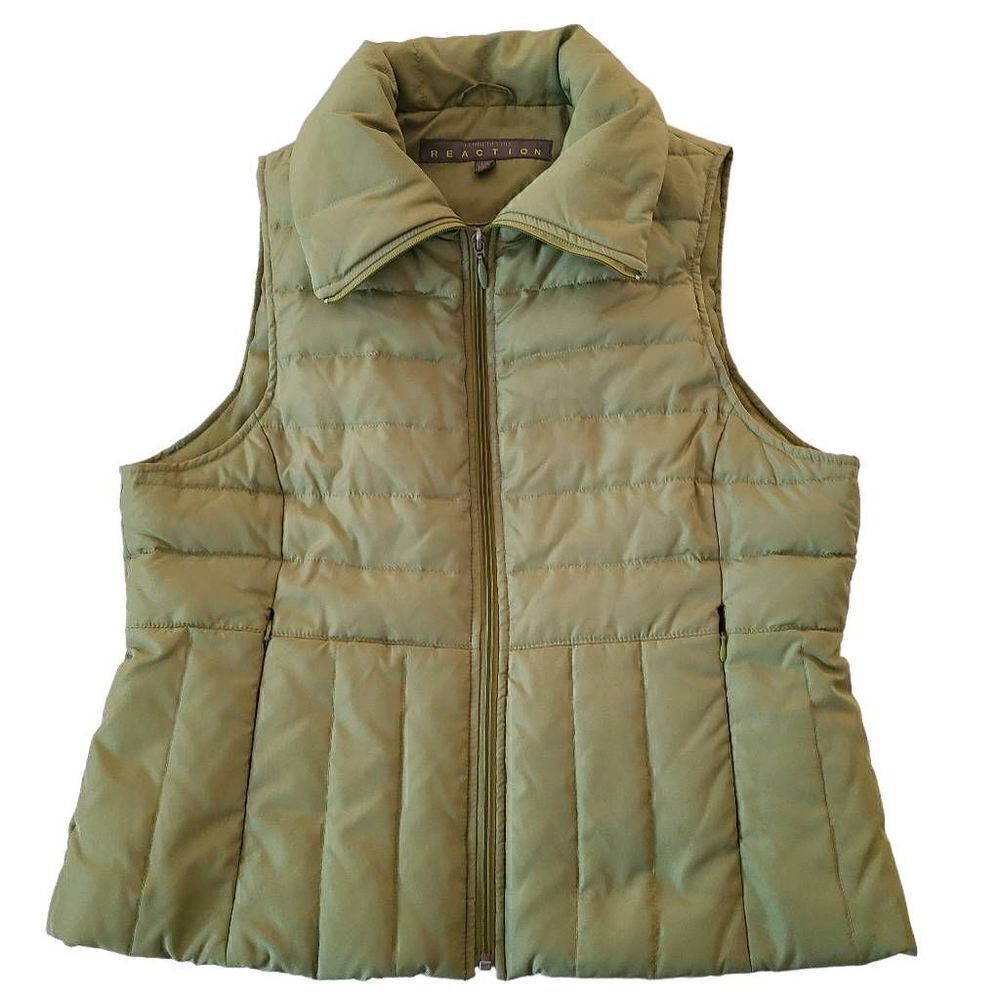 REACTION by Kenneth Cole Womens Green Puffer Zip Front Vest Jacket Large